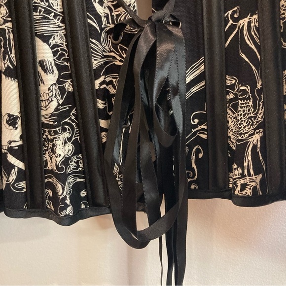 SHIRLEY OF HOLLYWOOD Sz 32 Boning Lace Up Zipper Closure Skull Corset Bustier - Picture 7 of 10